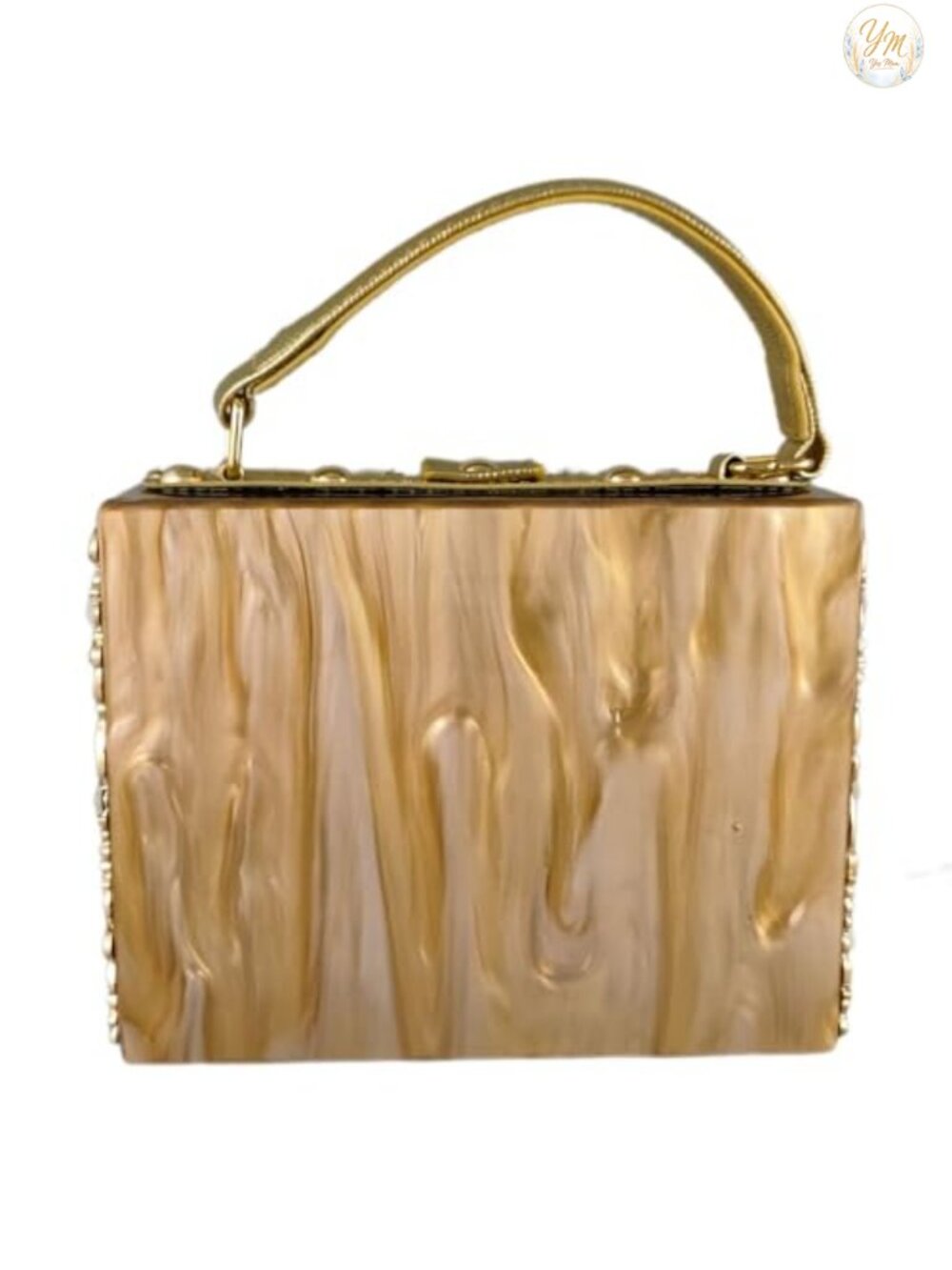 Acrylic Rhinestone Flower Crossbody Tote Evening Bag - Picture 3 of 6